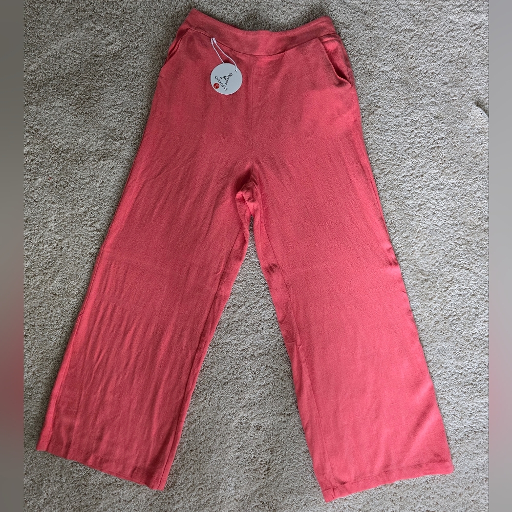 Anrabess Pants Women's SMALL/ Medium CORAL Wide Leg high Waisted